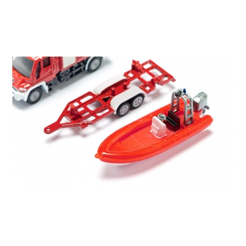 Straż pożarna Unimog z łodzią model metalowy SIKU S1636